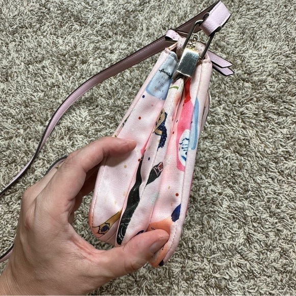 Kate Spade New York Dawn Triple Gusset Crossbody Bag in Pink Nylon Champagne - Picture 5 of 11